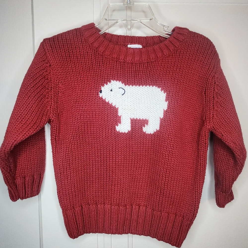 Gymboree Polar Bear Sweater Vtg 2003 Red Knit Boy's Sz 18-24 Months 100% Cotton